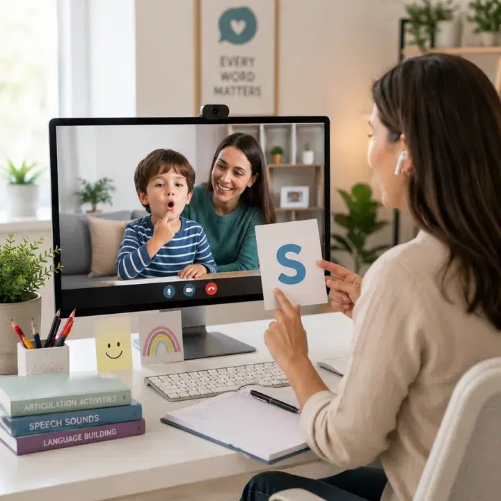 A parent and child on a video call with a Therapyway therapist